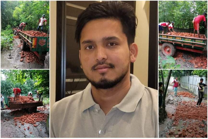 দেখার কেউ নেই; নিজ অর্থায়নেই গ্রাম্য রাস্তা সংস্কার করে দিল ফরহাদ